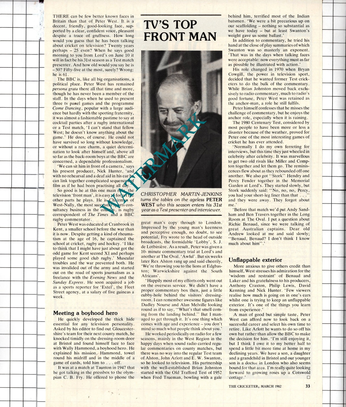 Peter West TV Presenter - 1982 Article