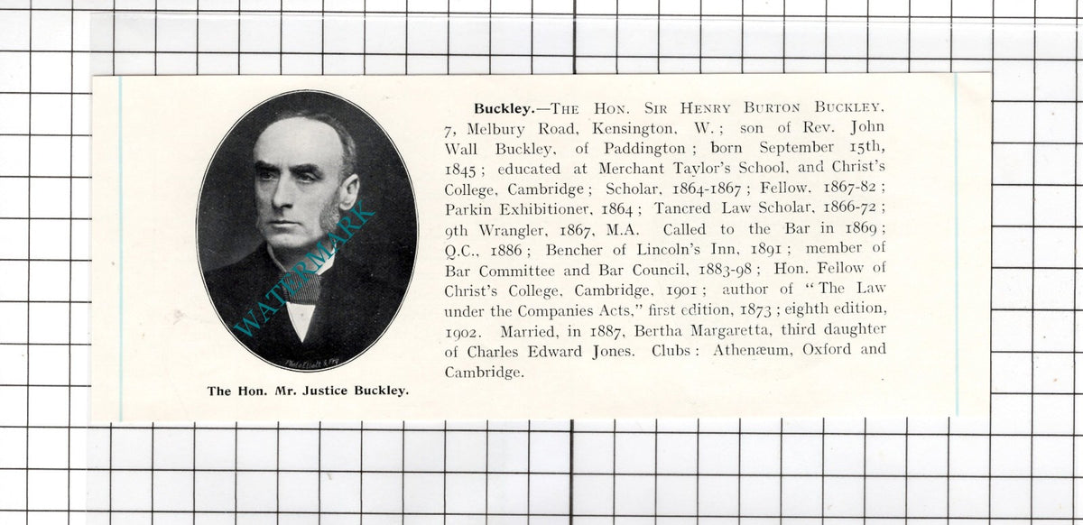 Sir Henry Burton Buckley / Sir John Gorell Barnes -  c.1905 Clipping
