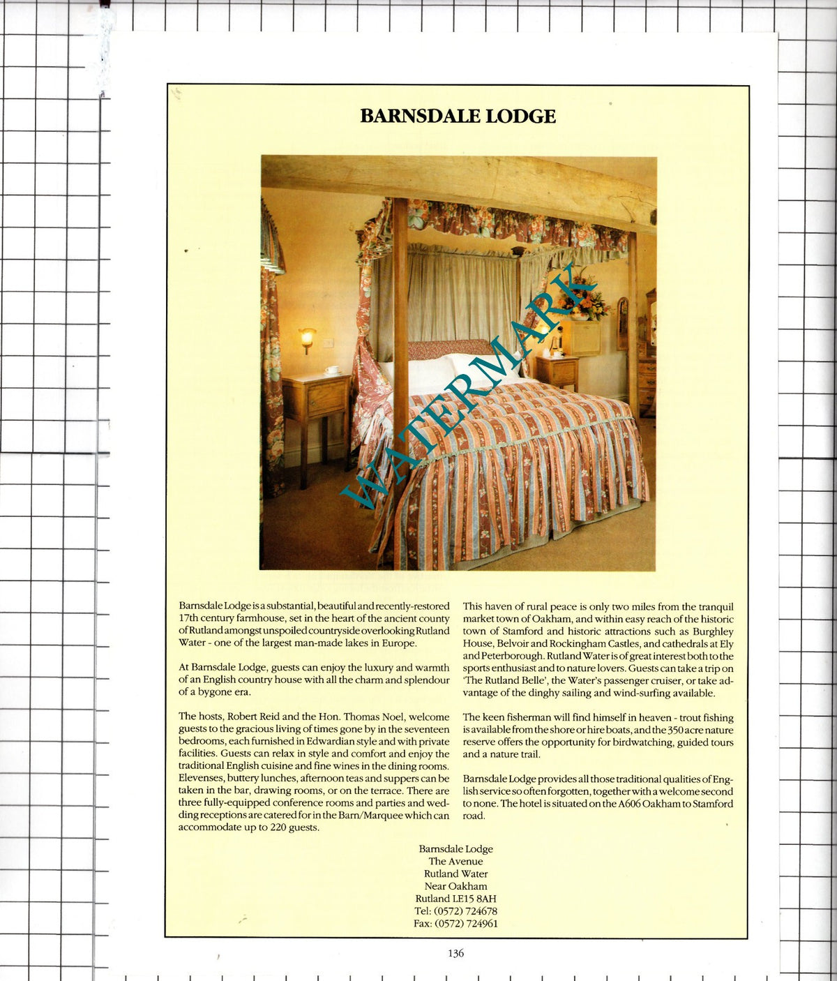 Barnsdale Lodge Rutland Water Rutland The Hon Thomas Noel - 1991 Advert