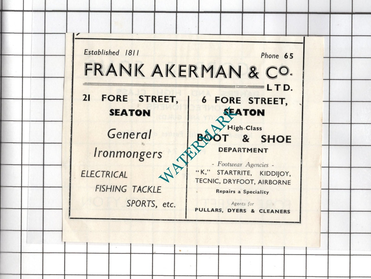 Frank Akerman & Co Seaton Devon / A Copp & Sons Colyton - c.1954 SMALL Advert