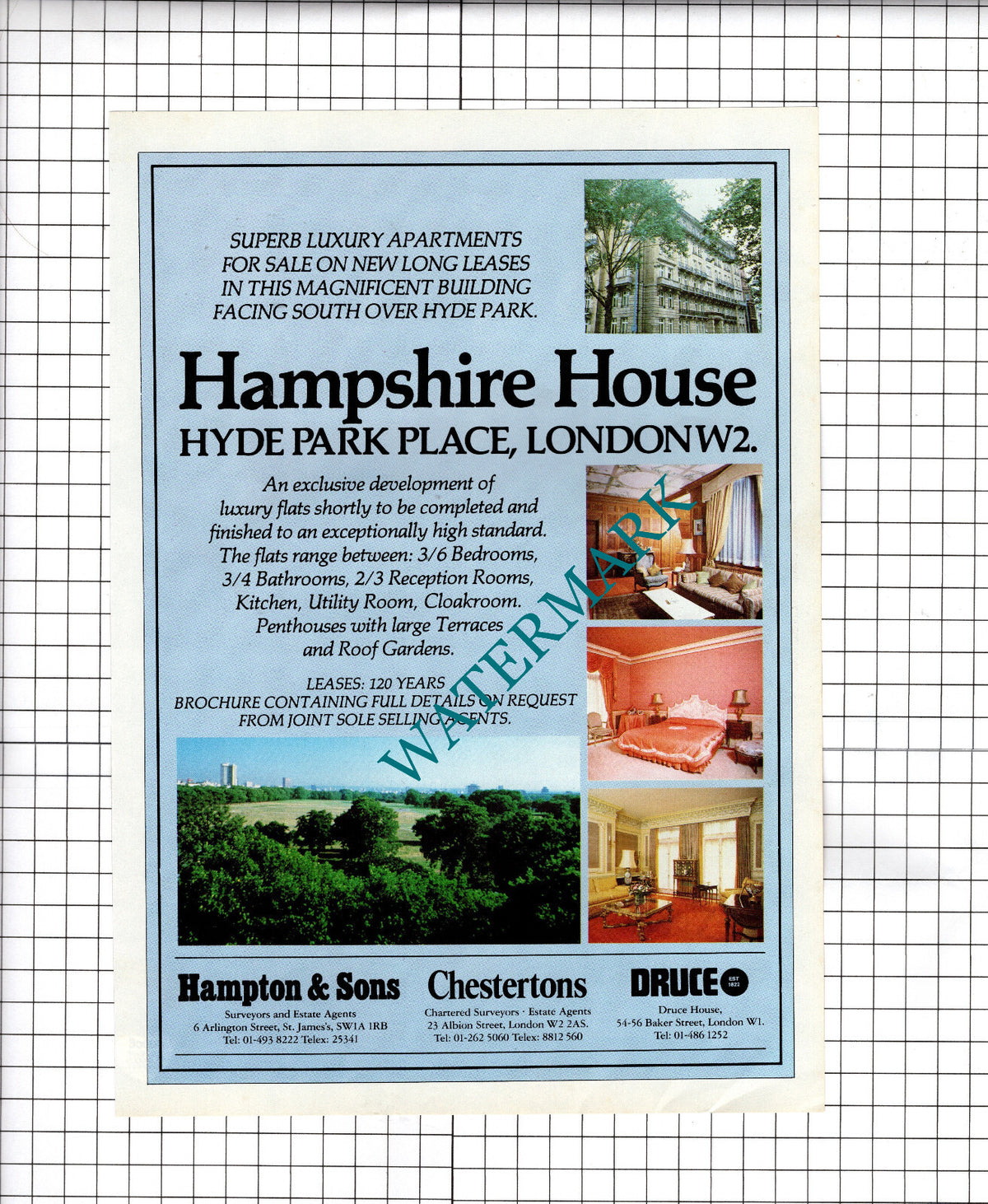Hampshire House Hyde Park Place London W2 Apartments  - 1980 Advert
