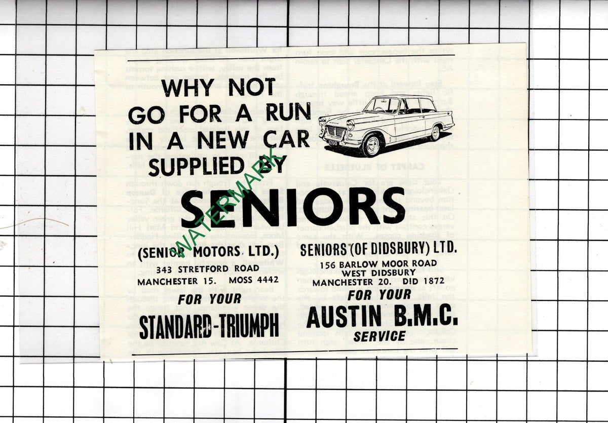 Senior Motors Ltd Manchester Seniors Of Didsbury Ltd  - 1965 Small Advert