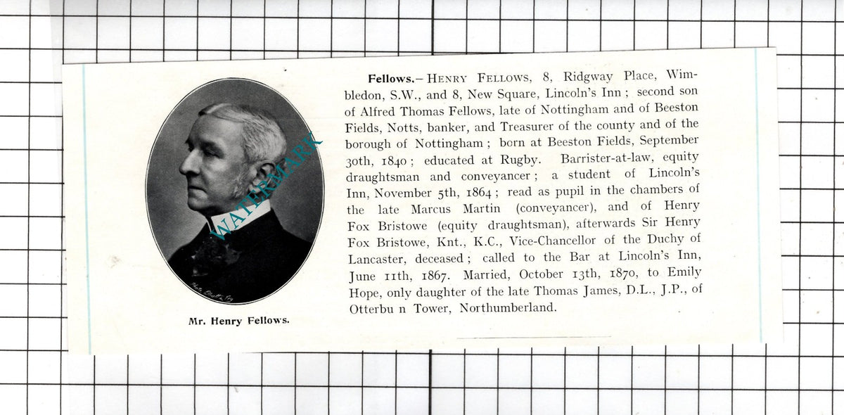 Mr Henry Fellows Beeston Fields Nottinghamshire  -c.1905 Clipping