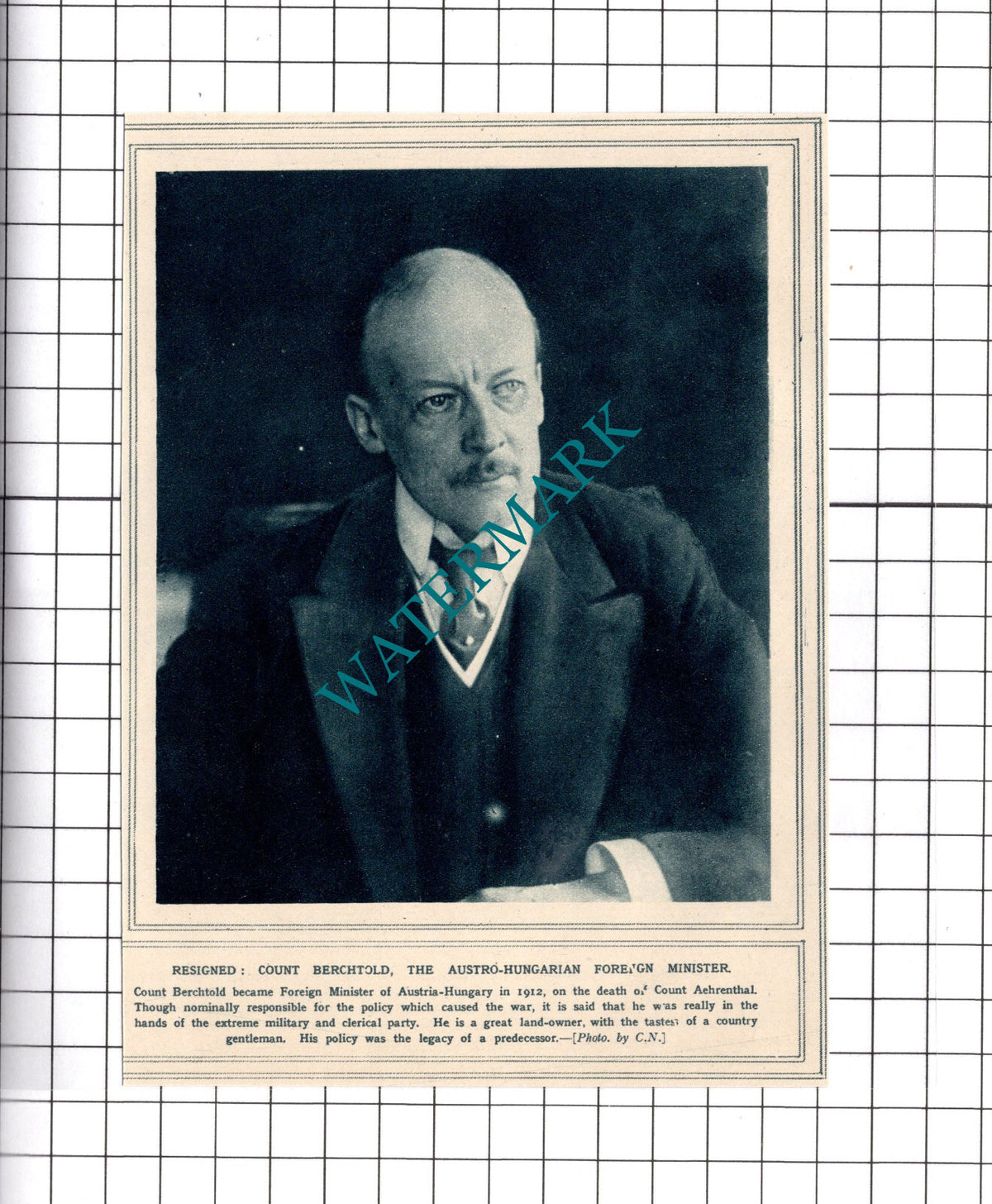 Count Berchtold Foreign Minister   - c.1915 Clipping / Print