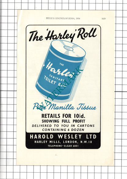 Harold Wesley Ltd London Harley Roll / Walker Bros Ltd Walsall - 1954 Advert