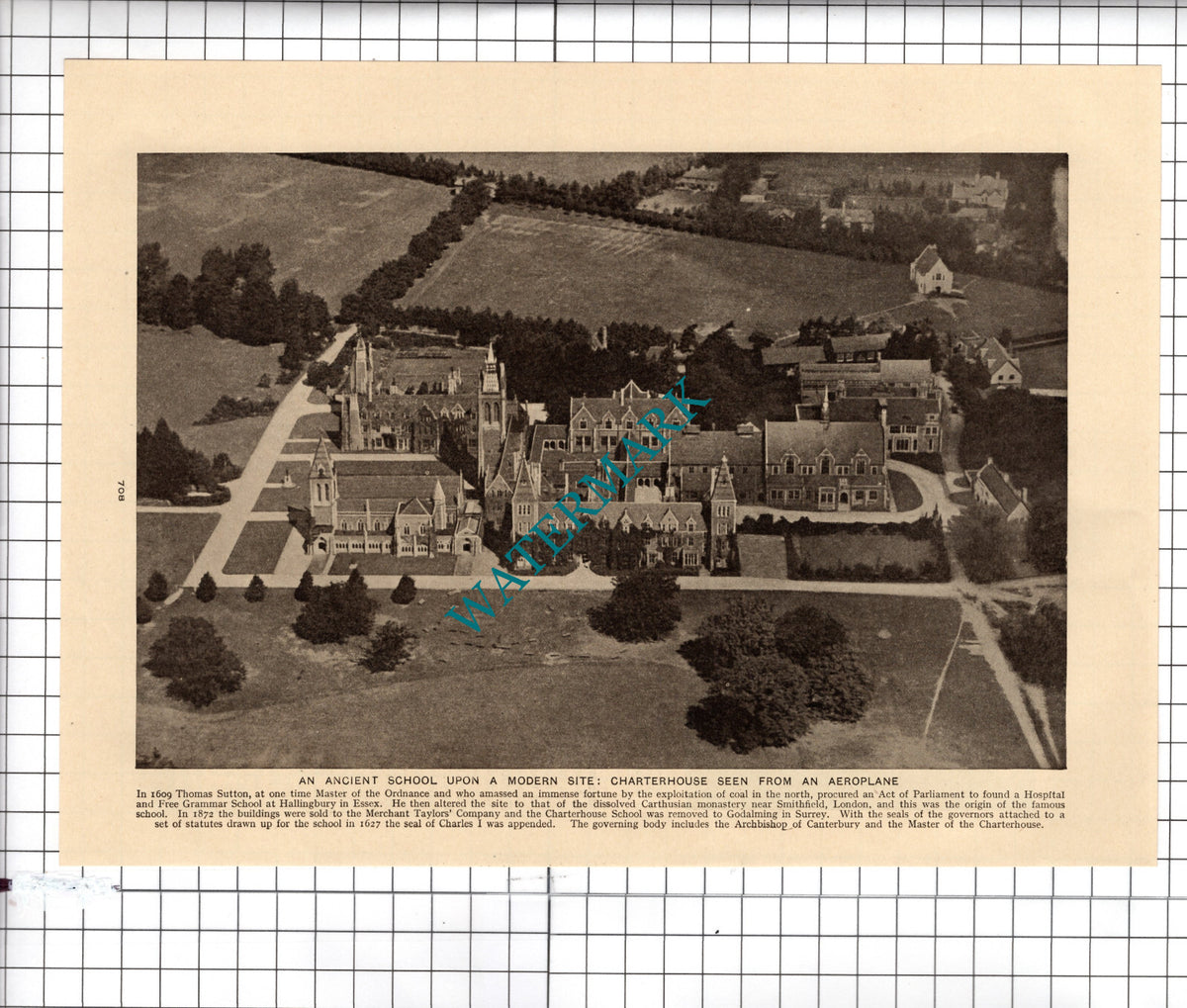 Charterhouse School  Godalming Surrey Aerial View   -  c.1930's Cutting