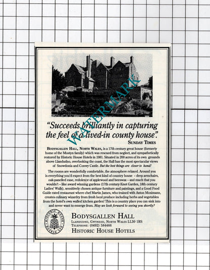 Ballathie House Hotel Kinclaven / Bodysgallen Hall Llandudno  Advert  -  1991