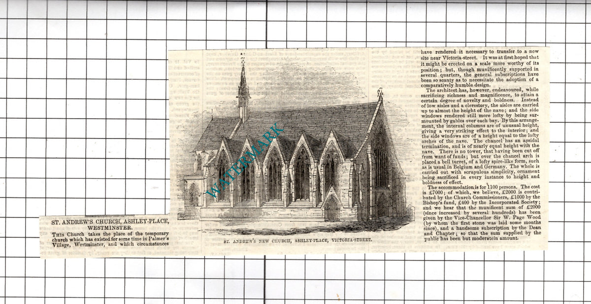 St Andrew's Church Ashley Place Westminster Sir W Page Wood - c.1854  Cutting