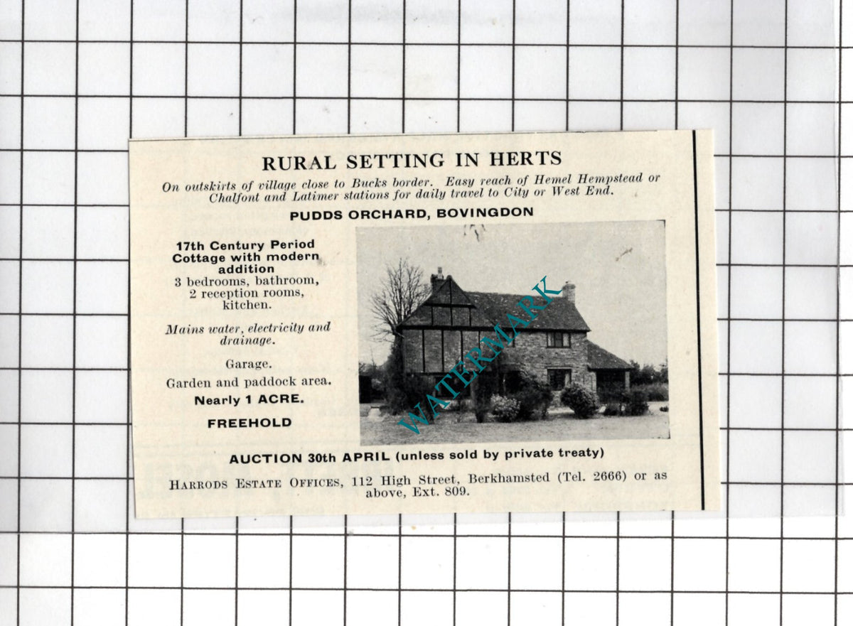 Pudds Orchard Bovingdon Hertfordshire  - 1969 SMALL House Sale Advert