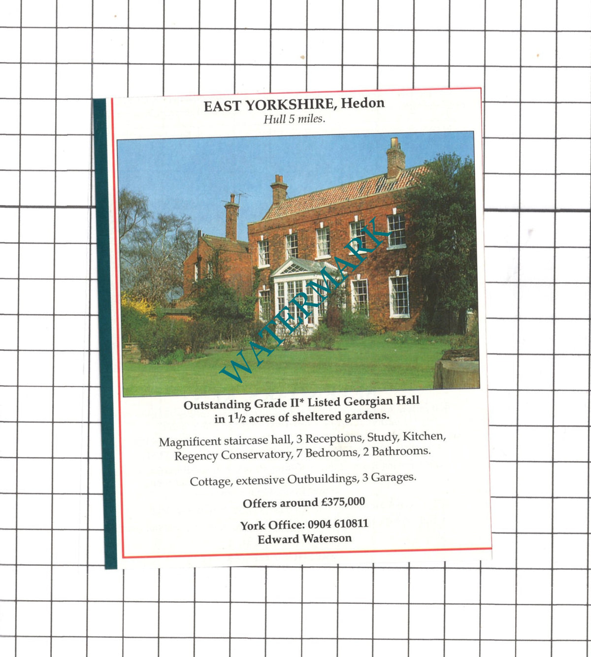 Hedon Yorkshire House Sale Advert - 1991 Clipping