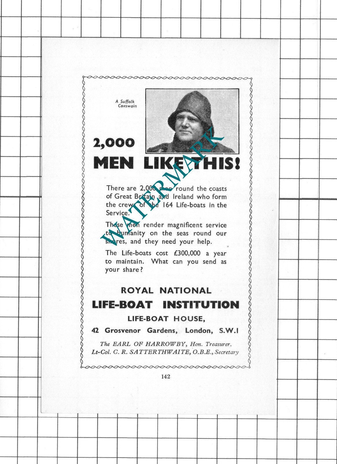 Royal National Lifeboat Institution RNLI  - 1939 Small Advert