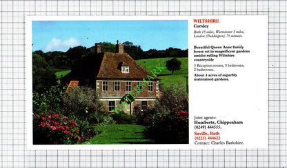 Corsley Wiltshire / Richmond Petersham Surrey House Sale Advert  - 1991 Cutting