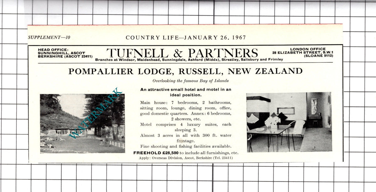 Pompallier Lodge Russell New Zealand House Sale Advert - 1967 Clipping