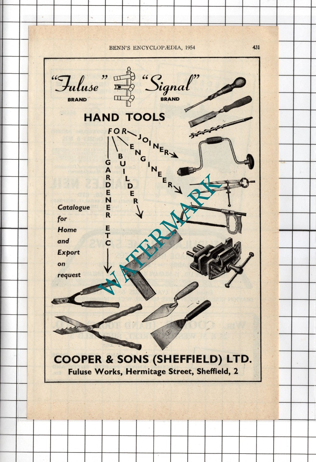 Cooper & Sons Sheffield Ltd Fuluse Works Sheffield England   -  1954 Advert