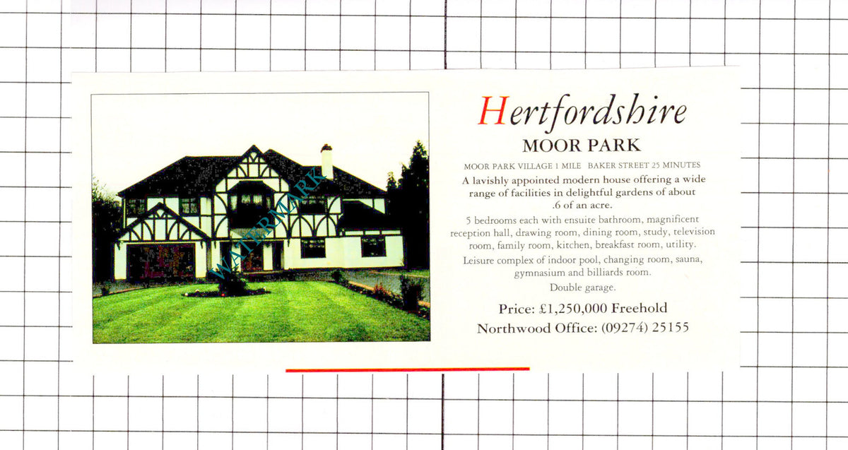 Moor Park Hertfordshire House Sale Advert - 1991 Clipping