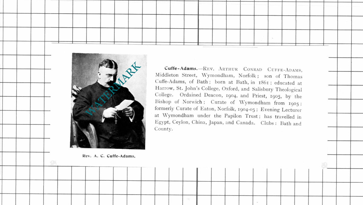 Rev Arthur Cuffe-Adams Wymondham / Rev William Cooper Felixstowe -1911 Clipping