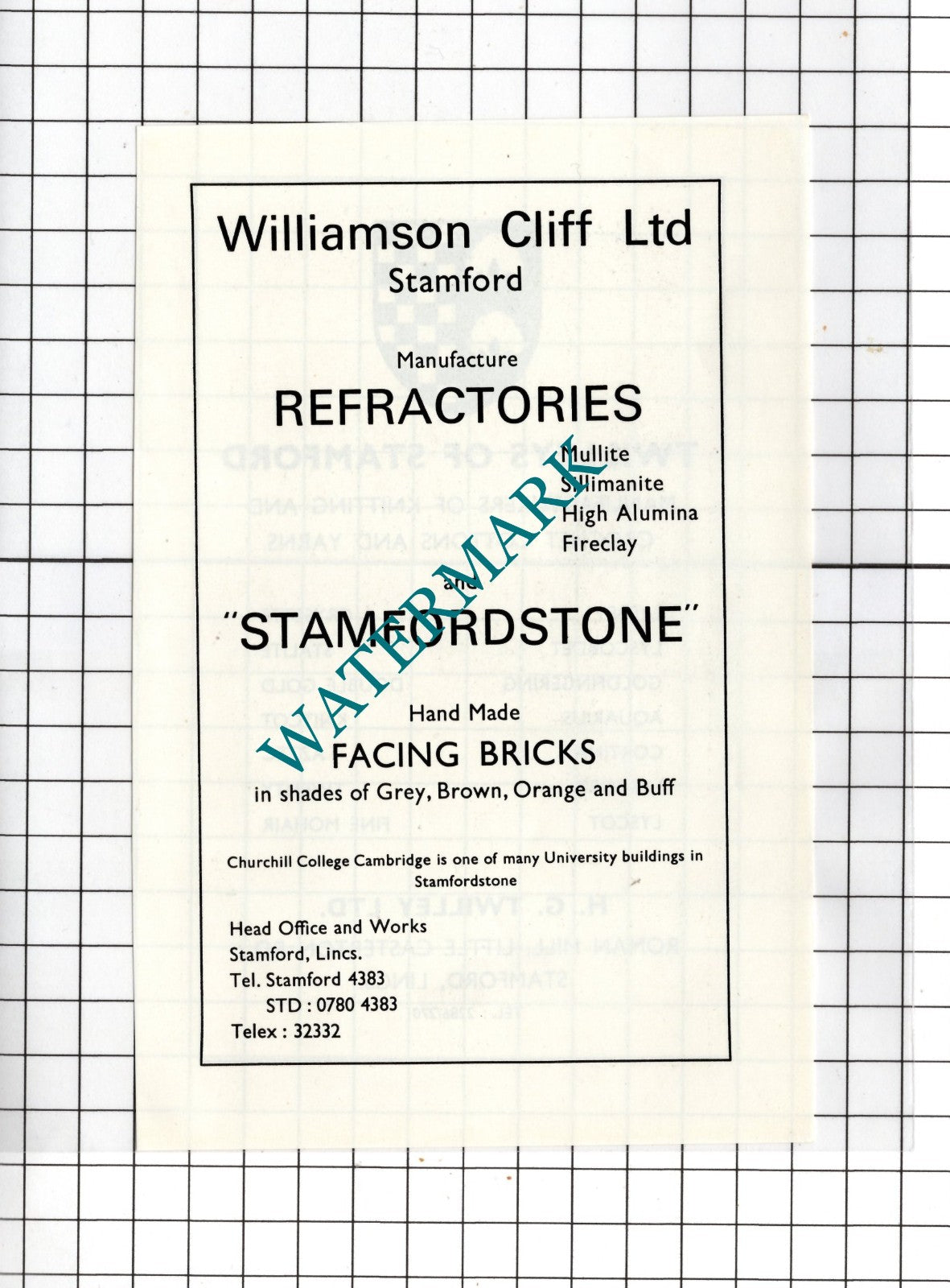 Williamson Cliff Ltd Stamford  / Twilleys Of Stamford Lincolnshire c.1974 Advert