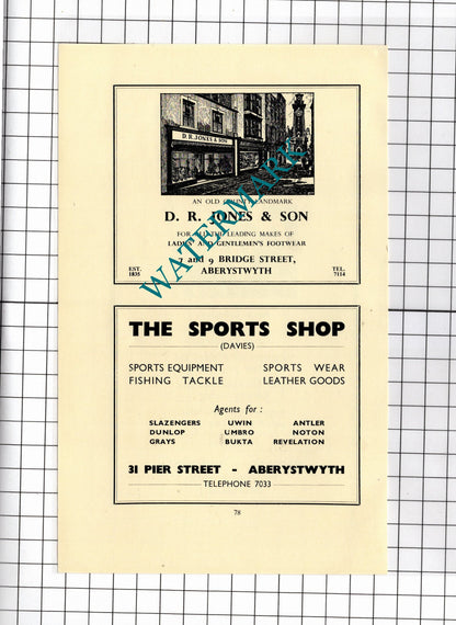 R J Morgan Jenkin Humphreys Aberystwyth Wales D R Jones & Son -1957 Small Advert
