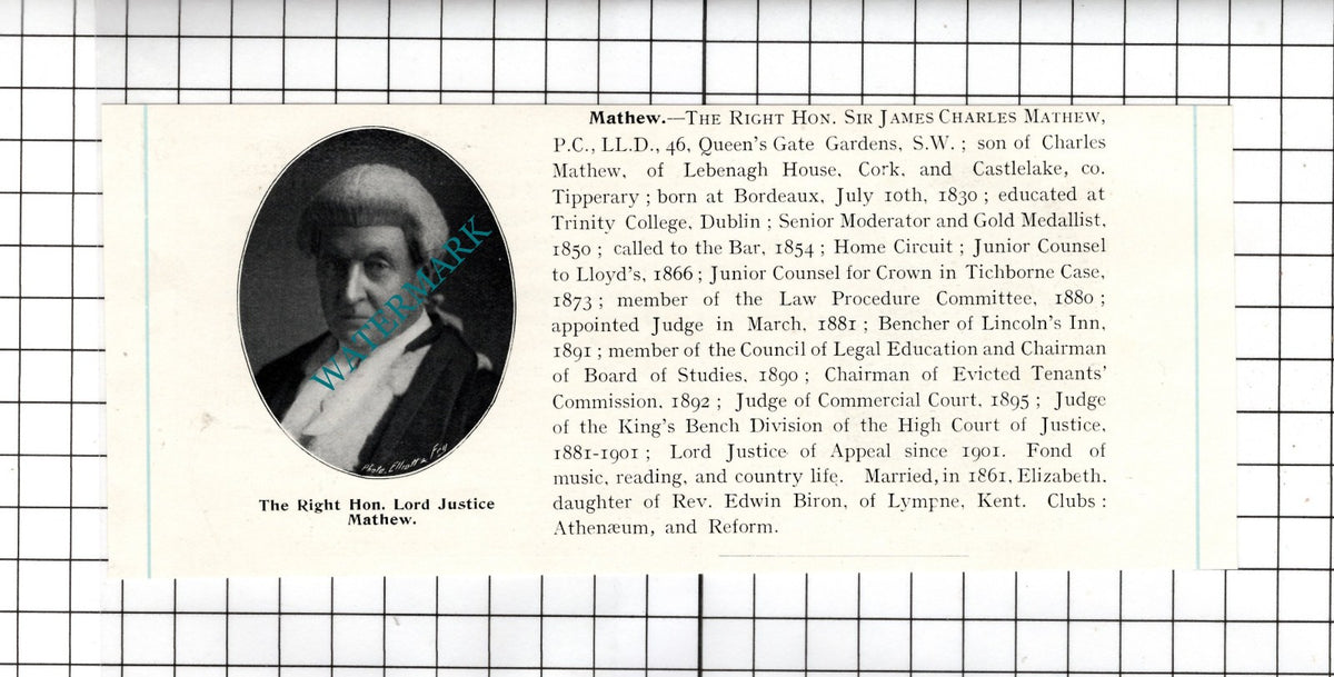 Sir James Charles Mathew Cork / Sir Richard Henn Collins Dublin- c.1905 Clipping