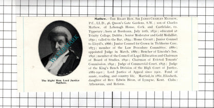 Sir James Charles Mathew Cork / Sir Richard Henn Collins Dublin- c.1905 Clipping