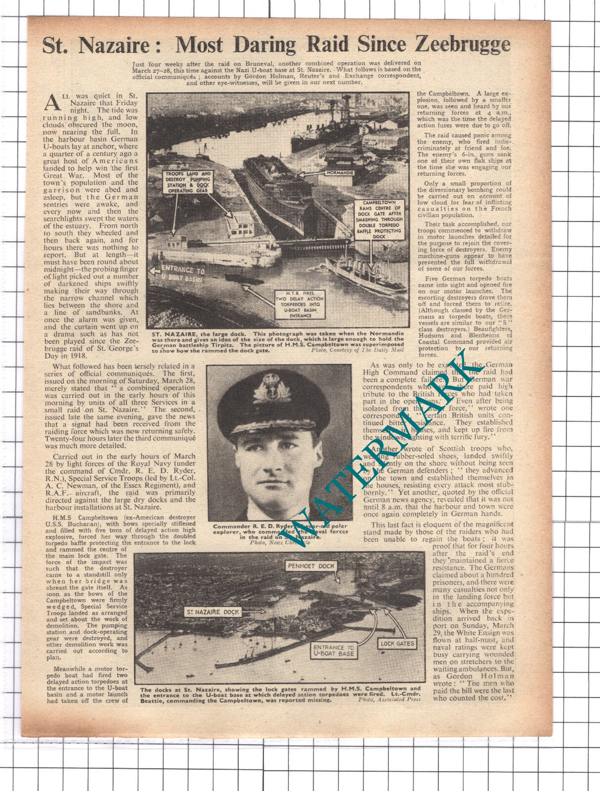 WW2 St Nazaire Commander R E D Ryder World War Two - 1942 News Clipping