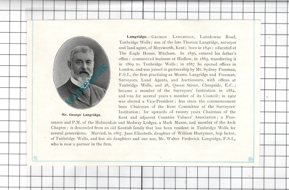 Mr George Langridge Tunbridge Wells Kent - c.1905 Clipping