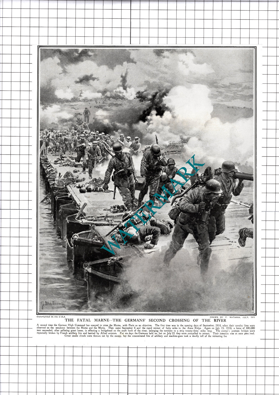 Germans Crossing River Marne World War 1  - 1918 Cutting / Print