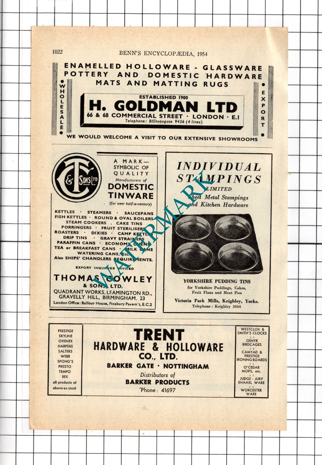 Acme Tin Stamping Co Ltd Manchester / Thomas Cowley H Goldman - 1954 Advert