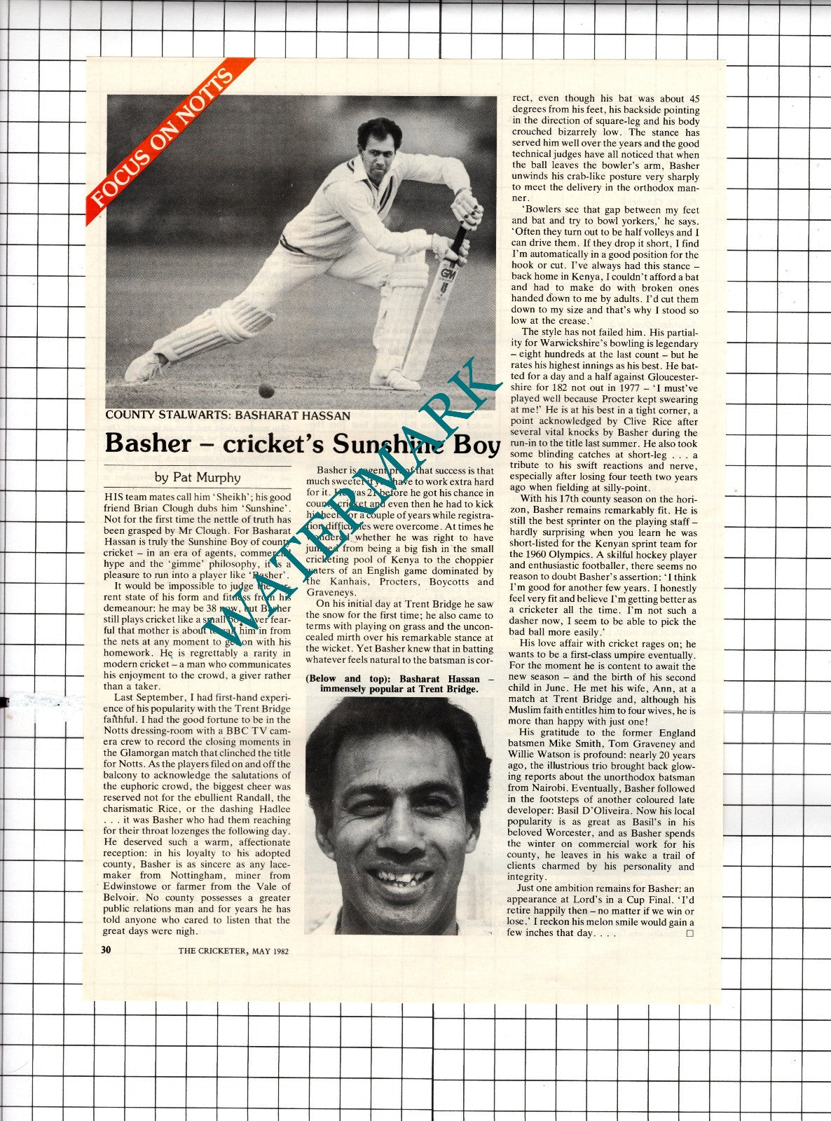 Basharat  Hassan Cricketer Cricket  - 1982  Article