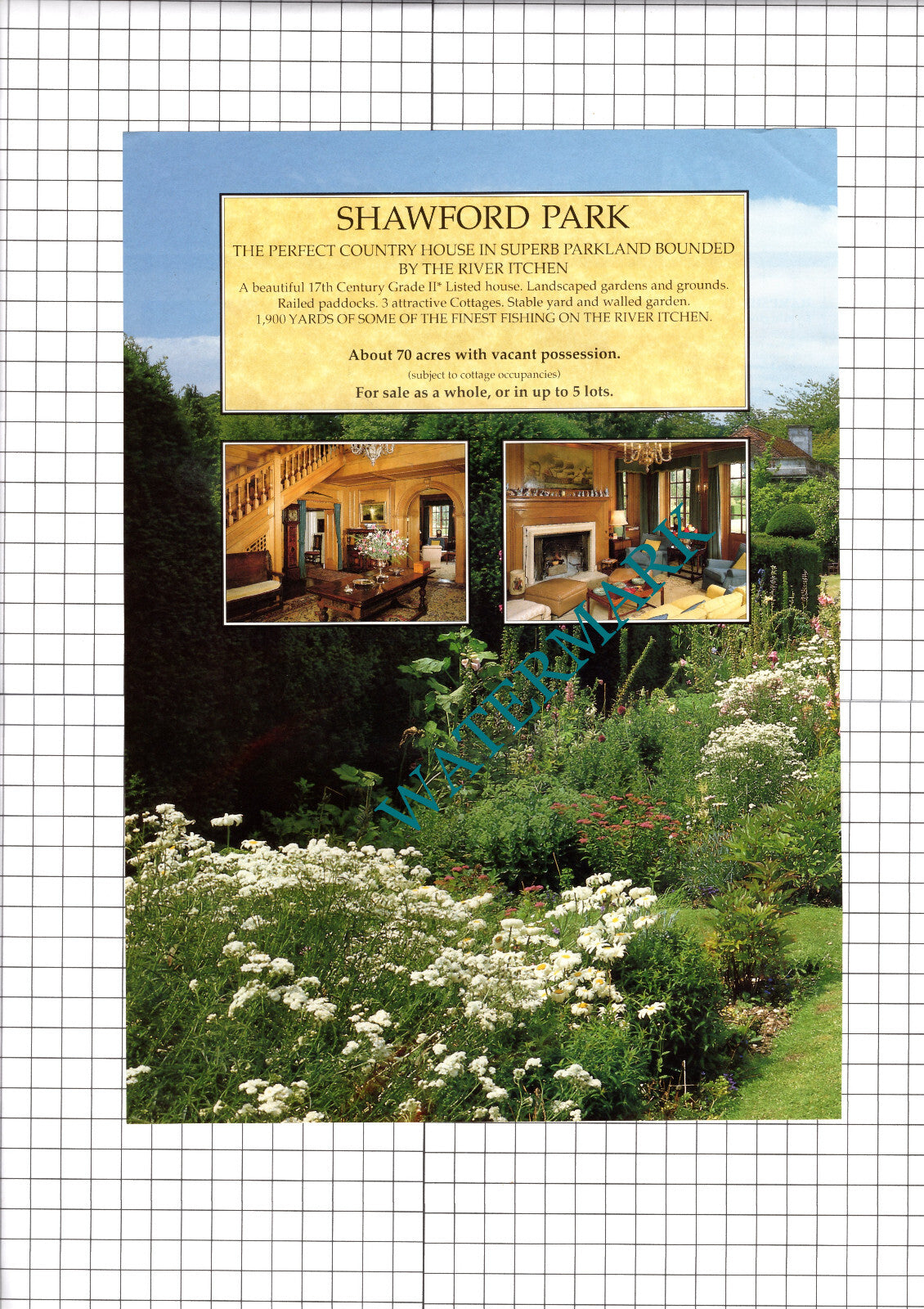 Shawford Park Hampshire House Sale Advert  - 1989 Two-Part Clipping