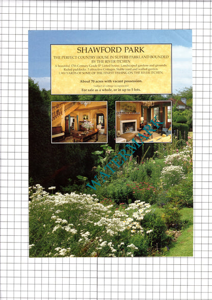 Shawford Park Hampshire House Sale Advert  - 1989 Two-Part Clipping