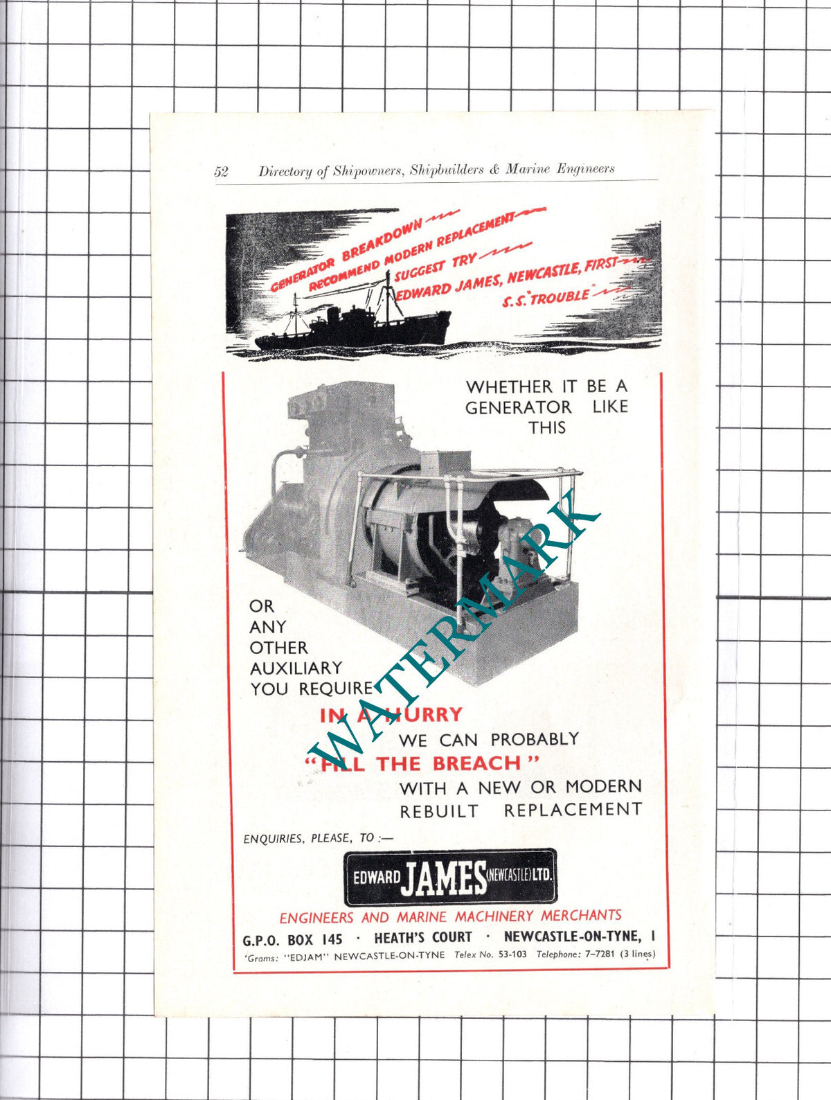 Mitsui Steamship Co Ltd Tokyo / Edward James Newcastle On Tyne ADVERT - c.1957