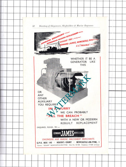 Mitsui Steamship Co Ltd Tokyo / Edward James Newcastle On Tyne ADVERT - c.1957
