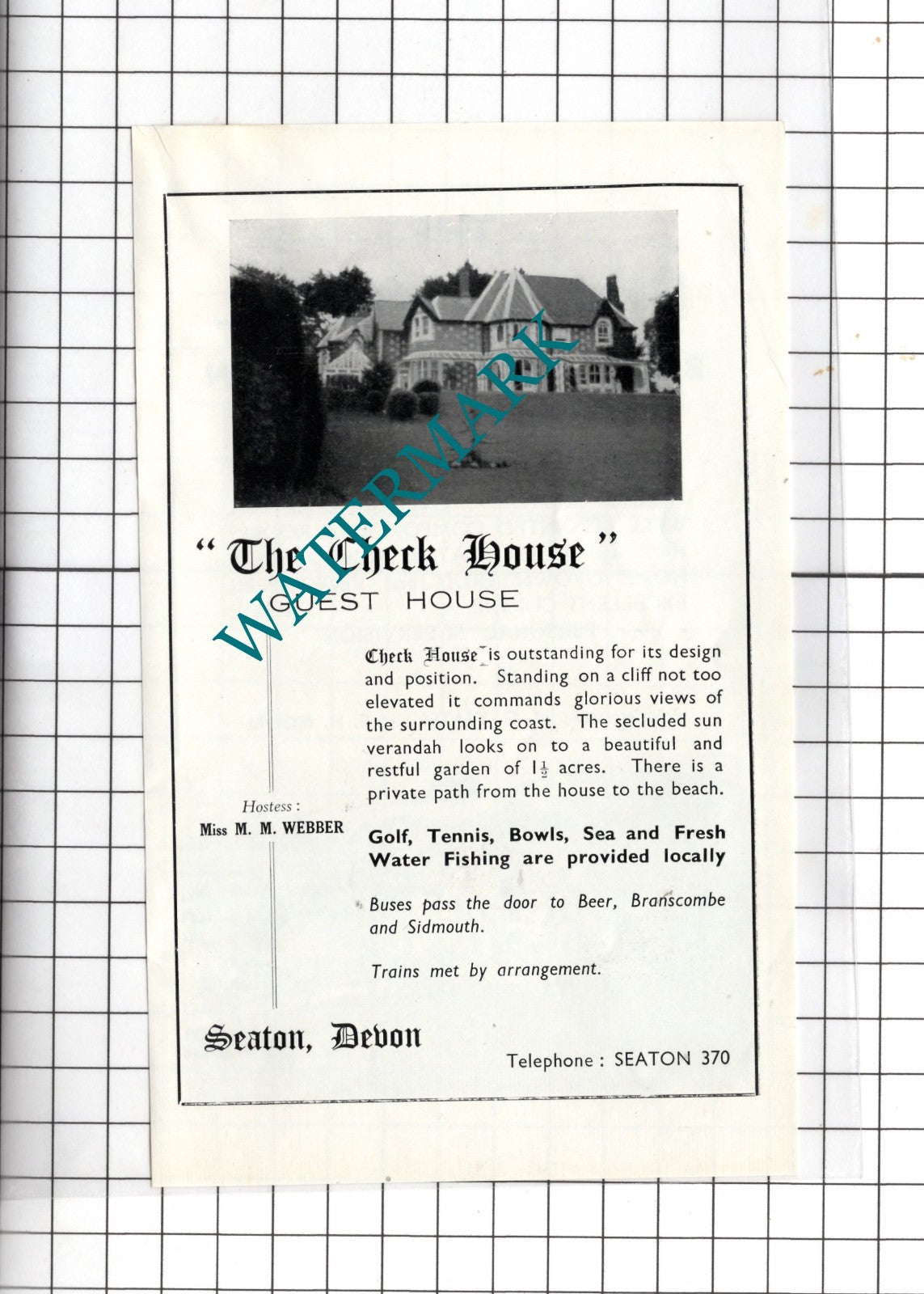 The Pines Hotel Beer Seaton Devon  / The Check House M M Webber - c.1954 Advert