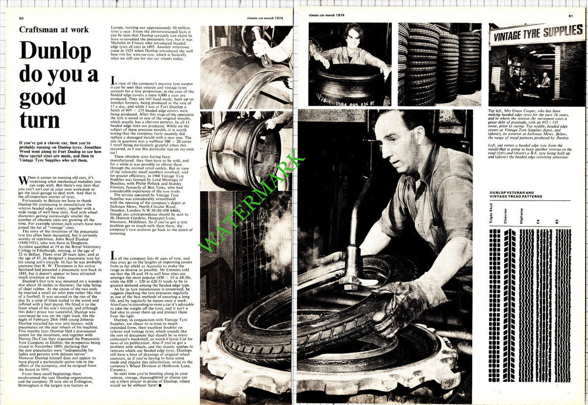 Fort Dunlop Tyres Grace Cooper Vintage Tyre Supplies - 1974 Article