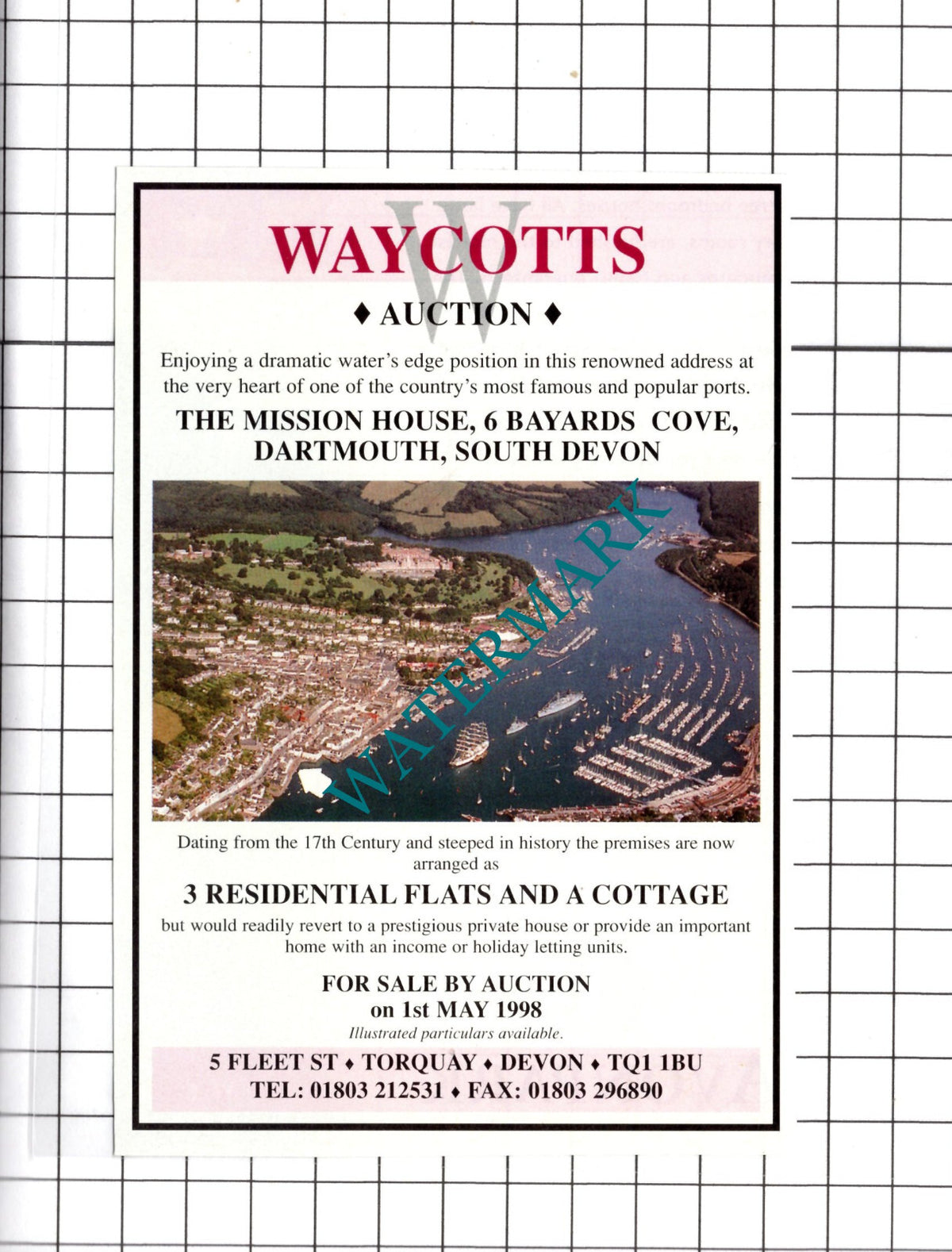 The Mission House Bayards Cove Dartmouth Devon House Sale Advert - 1998 Clipping