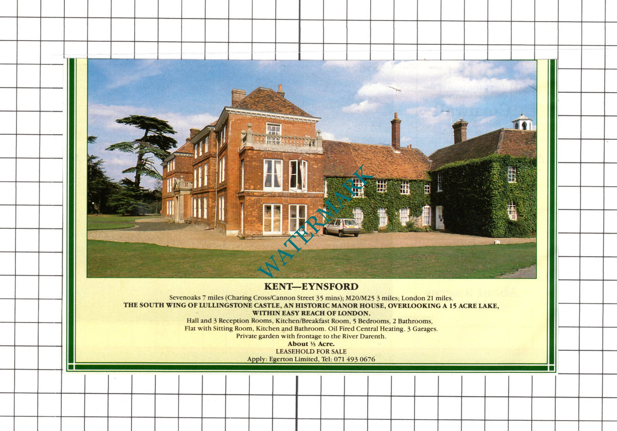 Eynsford Kent Lullingstone Castle   Sale Advert -   1991 Clipping