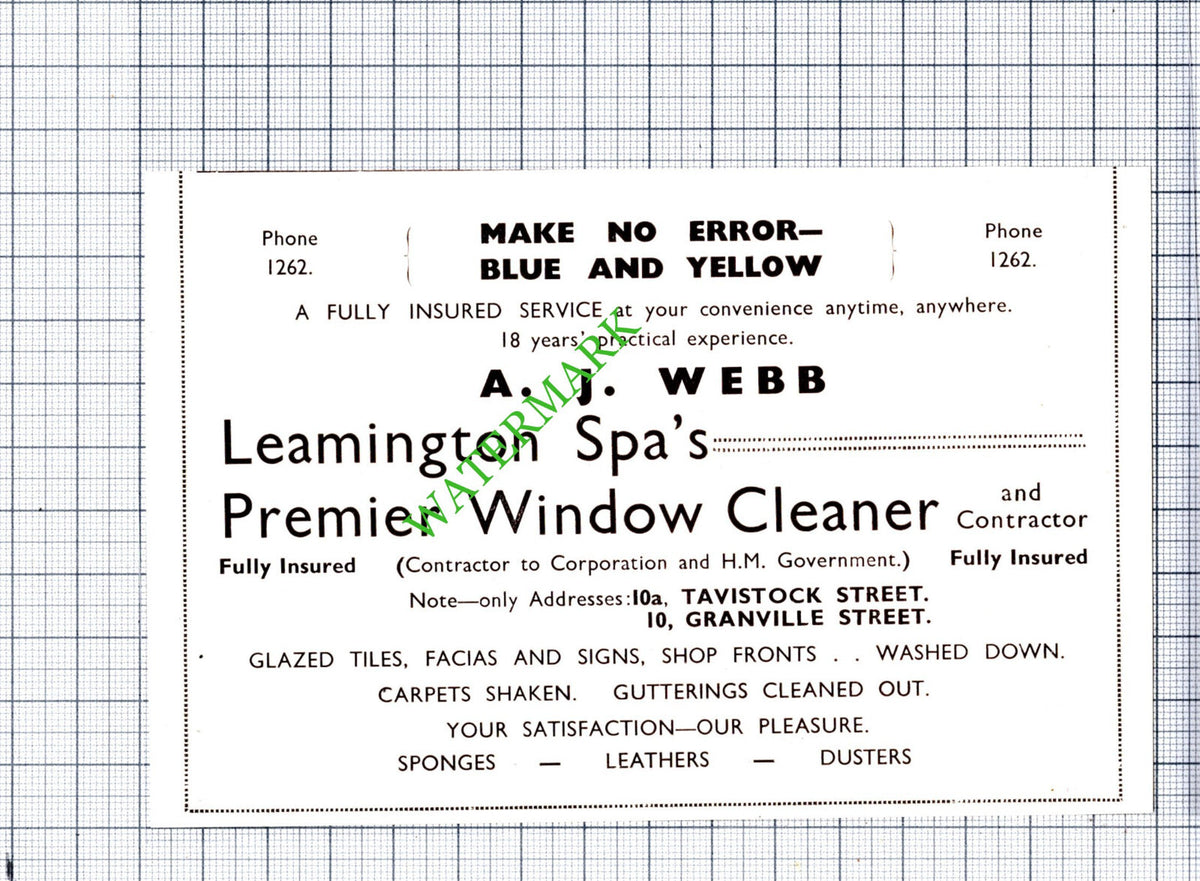 A J Webb Leamington Spa Window Cleaner Small Advert - 1930's Cutting
