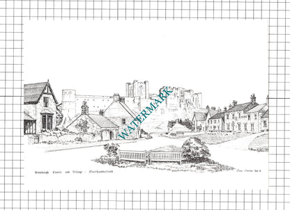 Lumley Castle  / Bamburgh Castle  - c.1980's Book Print
