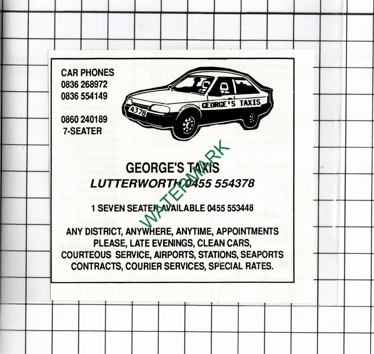 George's Taxis Lutterworth Leicestershire - 1990 Small Advert