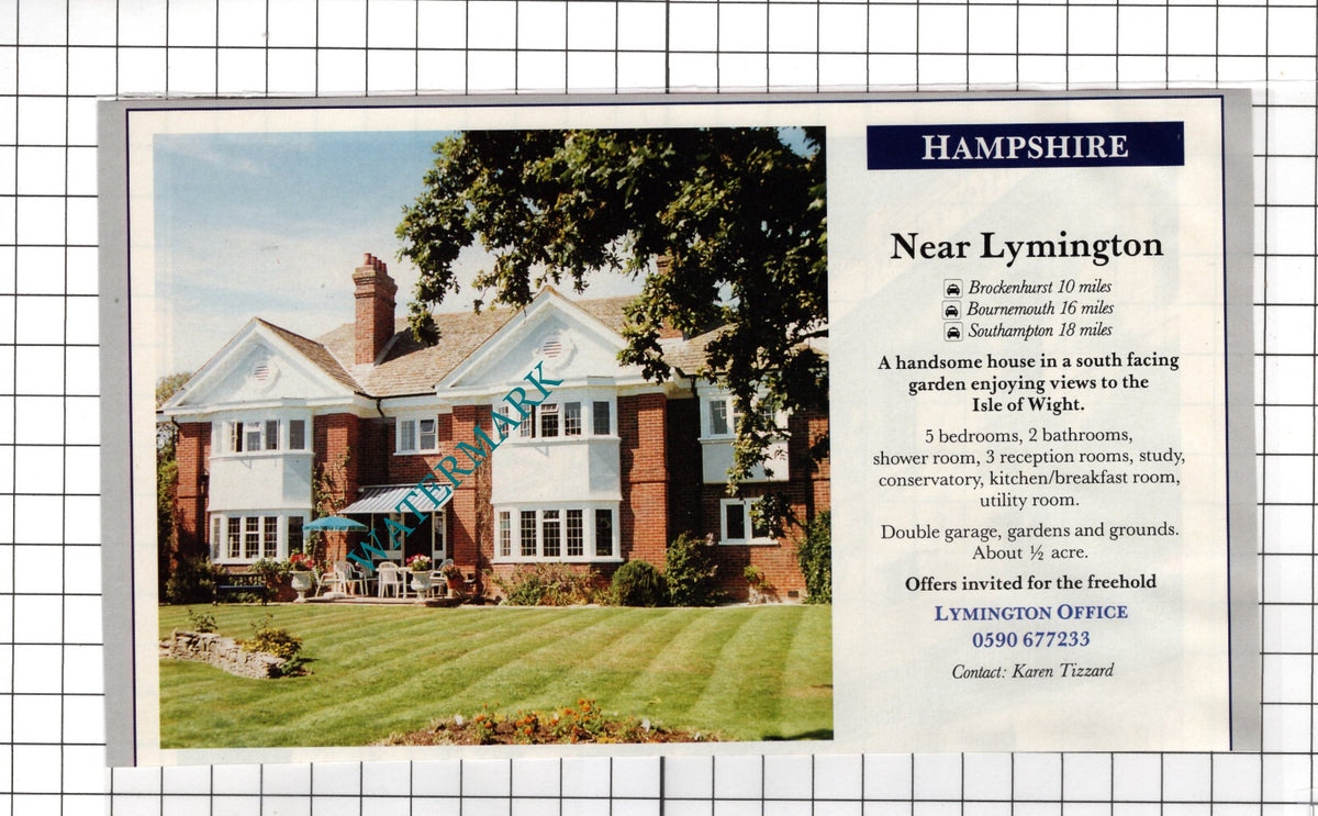 Lymington Hampshire House Sale Advert - 1991 Cutting
