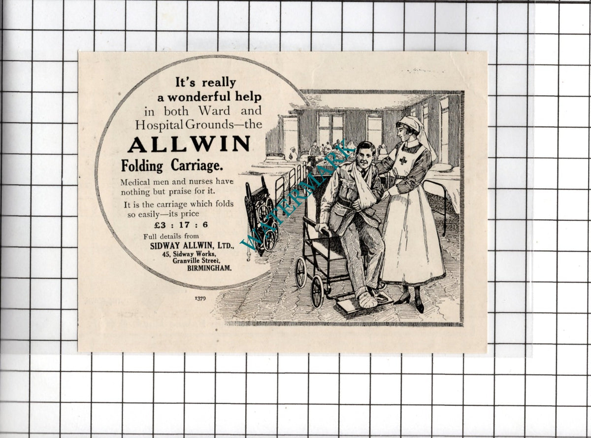 Sidway Allwin Ltd Birmingham Allwin Folding Carriage WW1 - 1918 Small Advert