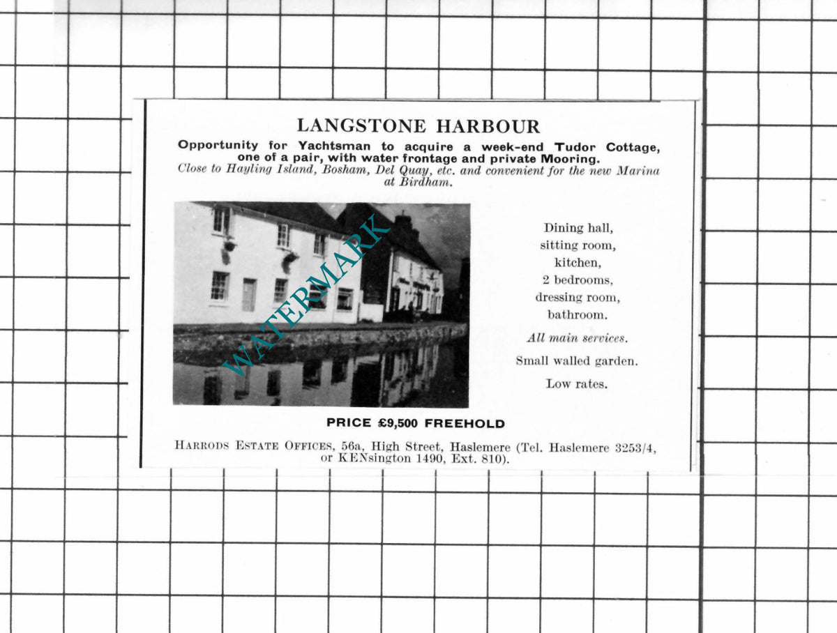Langstone Harbour SMALL House Sale Advert  - 1967 Clipping