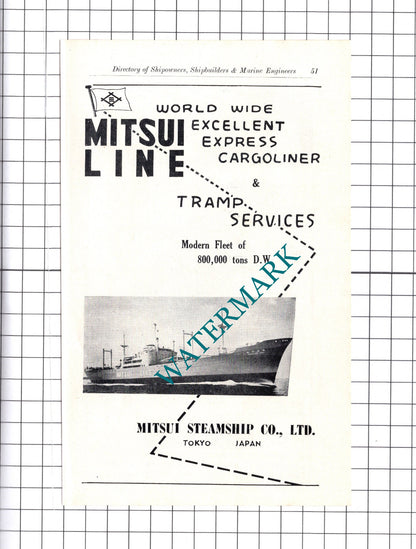 Mitsui Steamship Co Ltd Tokyo / Edward James Newcastle On Tyne ADVERT - c.1957