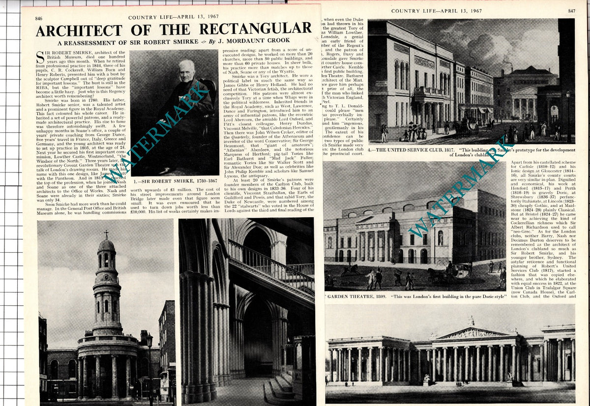 Sir Robert Smirke Architect - 1967 Article