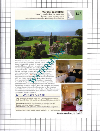 Warpool Court Hotel St David's Pembrokeshire Penally Abbey Advert - 2011 Cutting