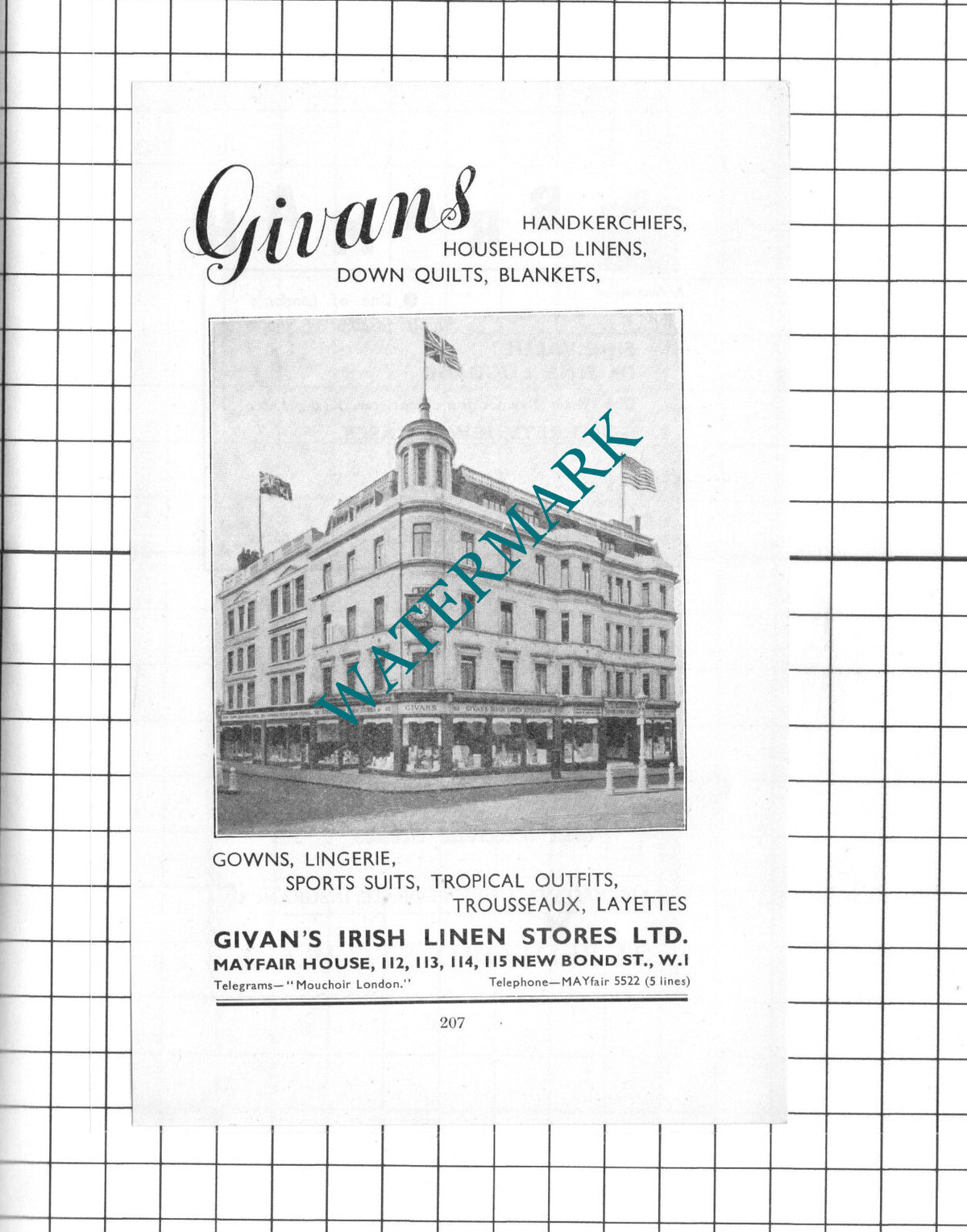 Givan's Irish Linen Stores Ltd London   - 1939 Small Advert