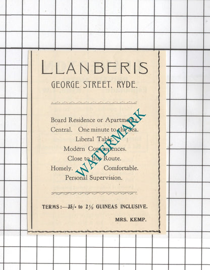 Claverton Hotel Ryde Isle of Wight Thurlow / Llanberis Kemp - 1938 Small Advert