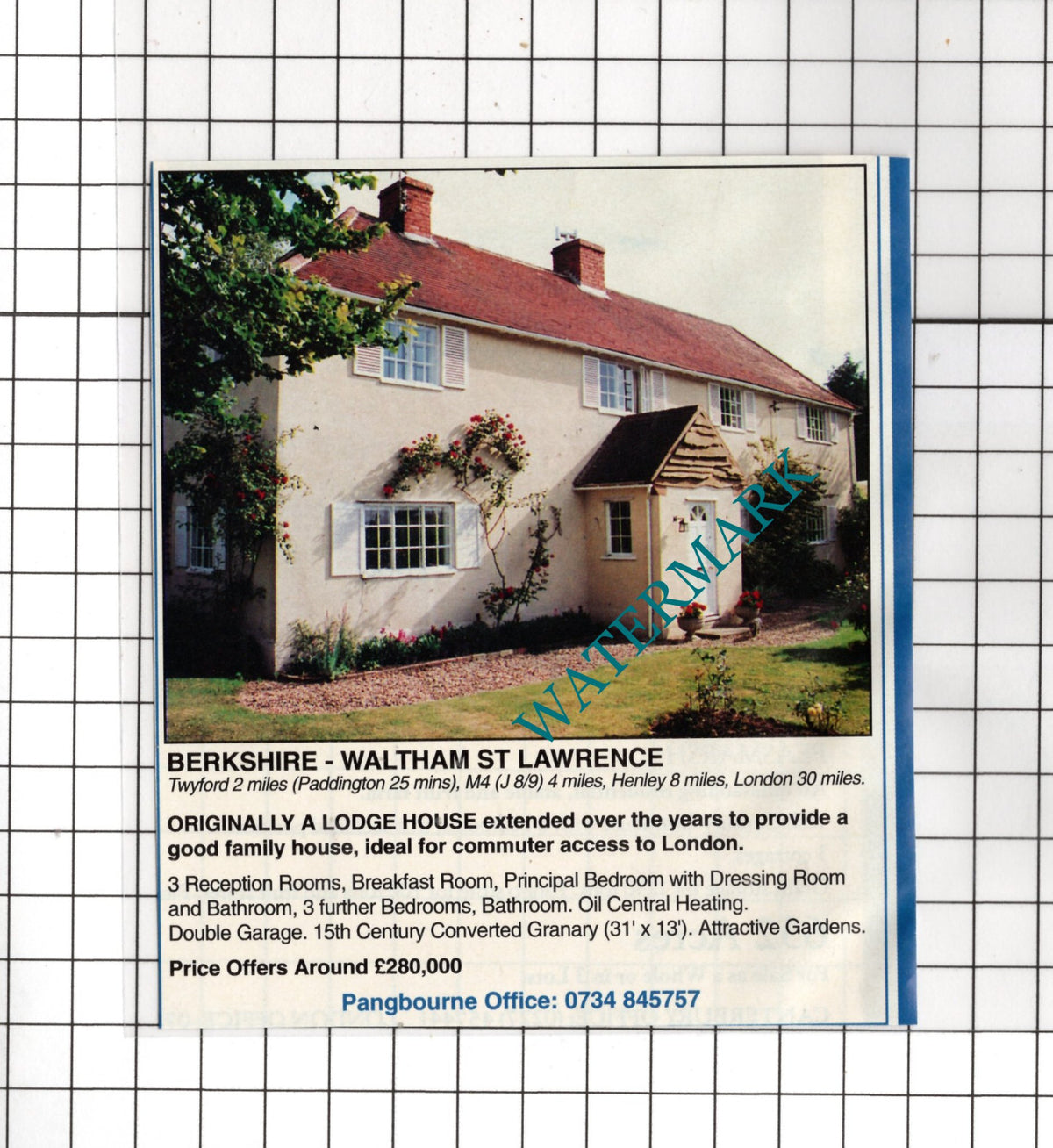 Waltham St Lawrence Berkshire House Sale Advert - 1991 Cutting