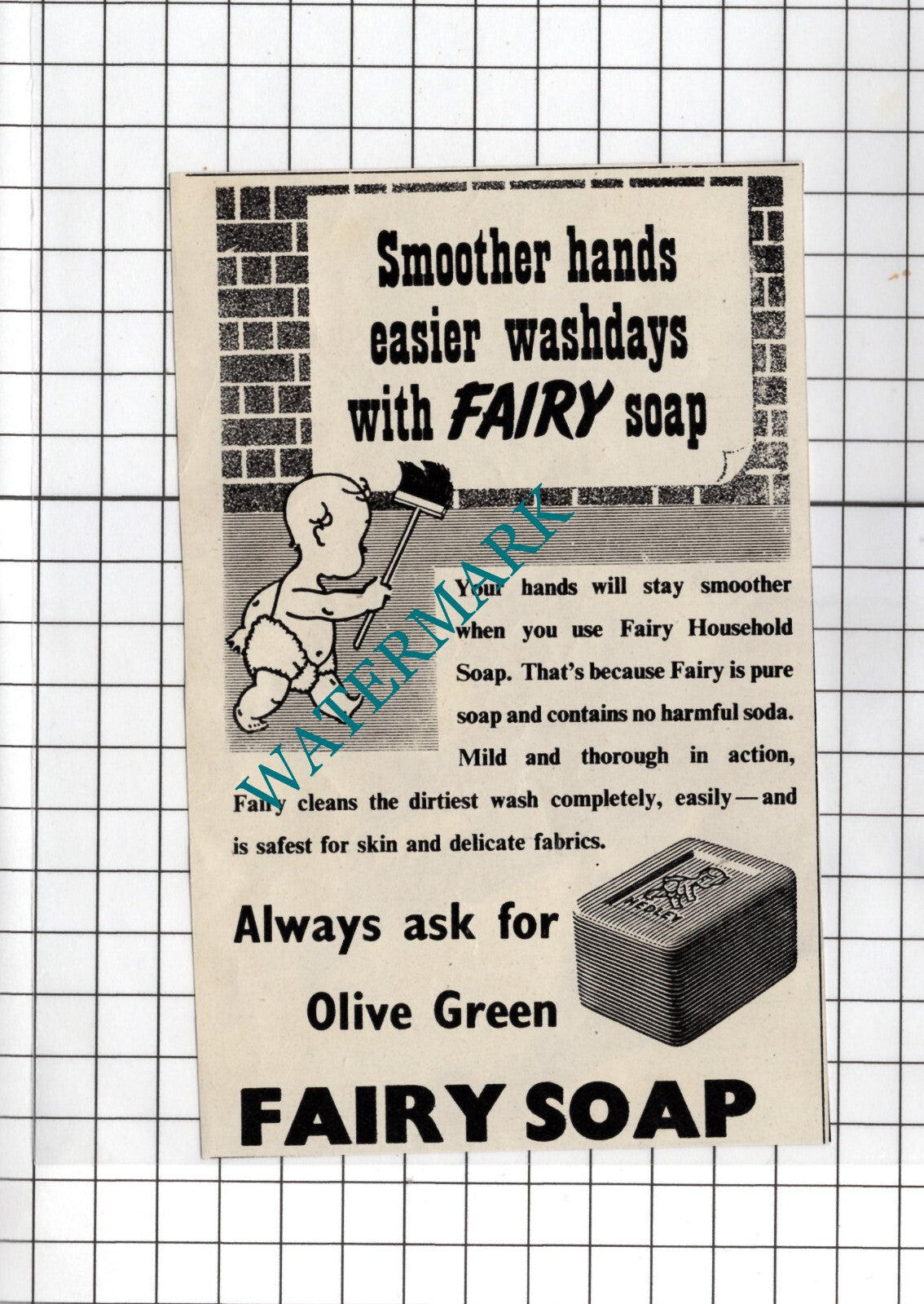 Olive Green Fairy Soap Advert   - 1948 SMALL Cutting